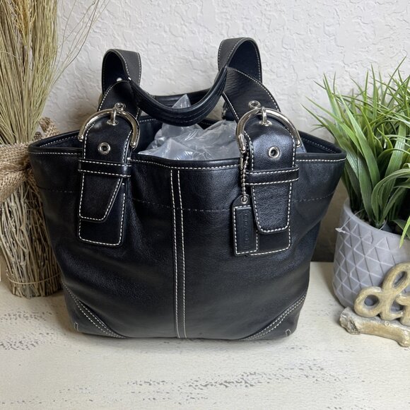 Vintage Coach Black Leather Soho Handbag Shoulder Purse M05D-9544 - Picture 1 of 12